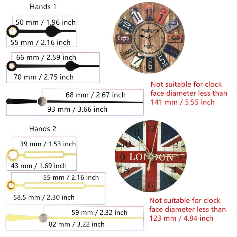 TIKROUND Youngtown 12888 2 Pack Clock Movement Mechanism with 4 Pairs of Short Hands Battery Silent Sweep Operated Quartz Clock Motor Kit DIY Repair Parts Replacement,Total Shaft Length is 23 mm (29/32 inch). - Image 4